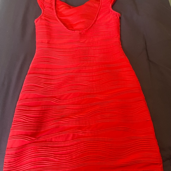 Sheer Ribbed small Red BodyCon Dress - Picture 3 of 5